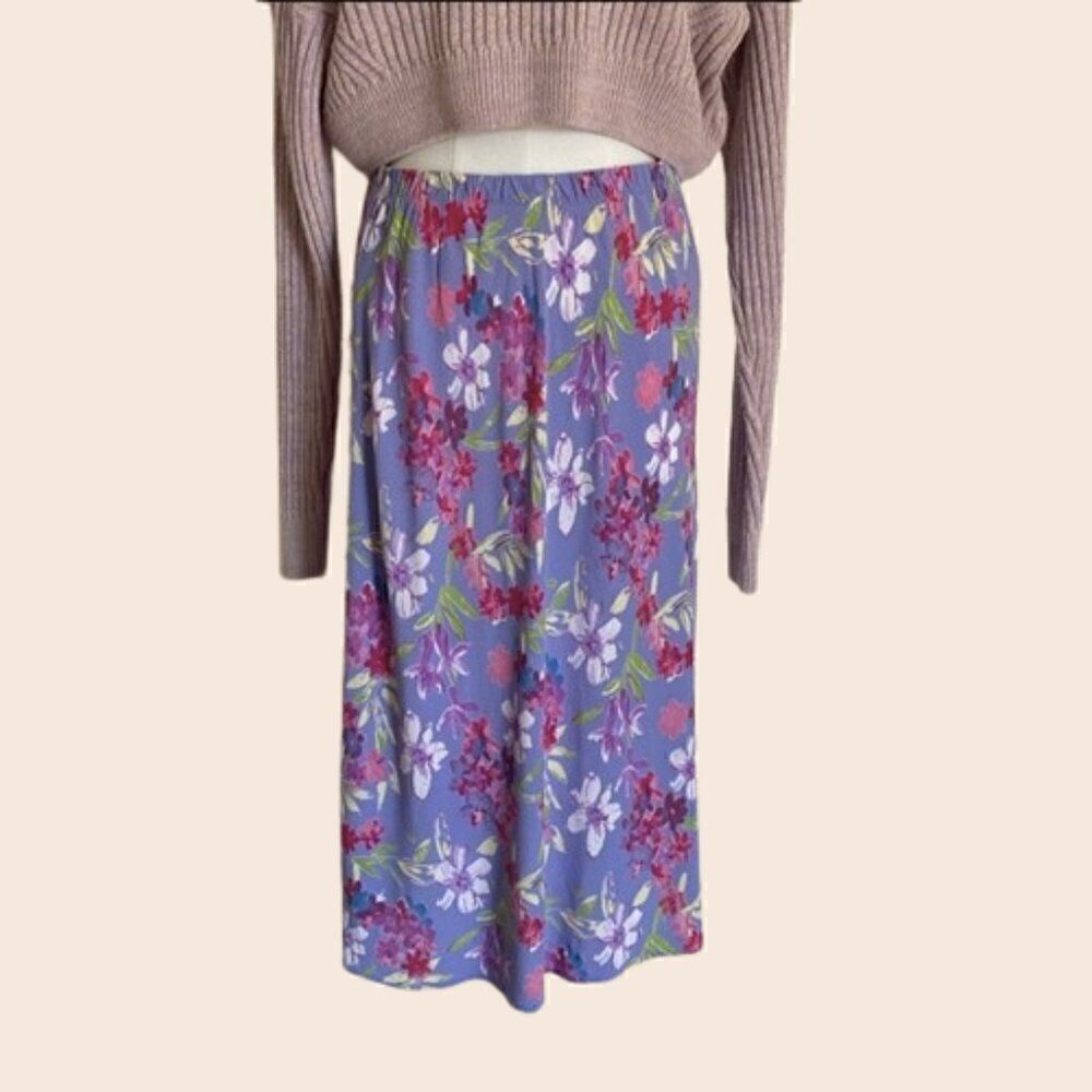 Vintage 90s/00s Floral Lilac Viscose/ Rayon Midi Skirt Size Medium